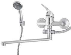 Смеситель ванна, латунь, хром, картридж D40, излив L-обр. 35 см.